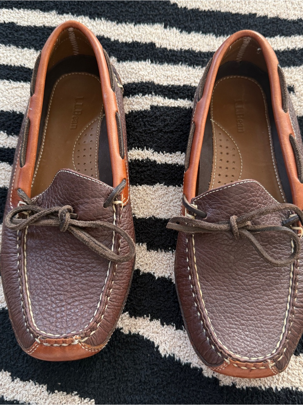 L.L. Bean Two-Tone Brown Leather Moccasin Loafers